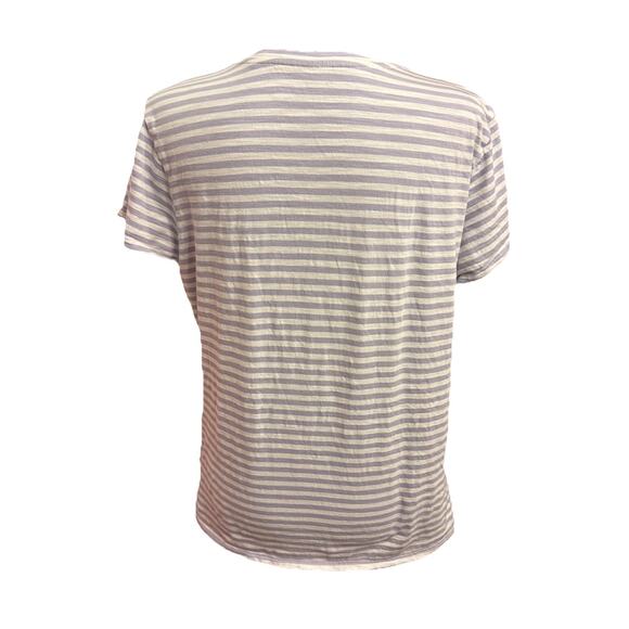 Garnet Hill Top Large Womens Organic Cotton Tee Lavender White Stripe Simple - Picture 2 of 7